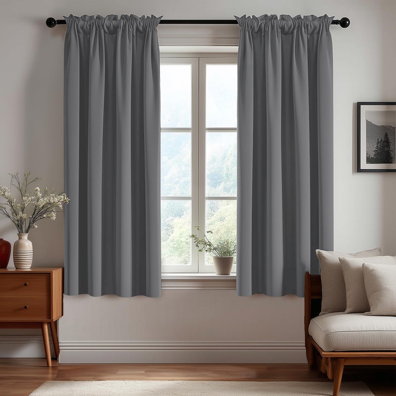 Deconovo Blackout Curtains 63 Inch Length 2 Panels, Thermal Rod Pocket Room Darkening Curtains for Bedroom, Living Room Curtains Drapes for Kids Room - W42 x L63 Inch, Light Grey - Image 1